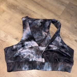 Harmony & Balance Tie-Dye Racerback Sports Bra - Black/Gray/Blue